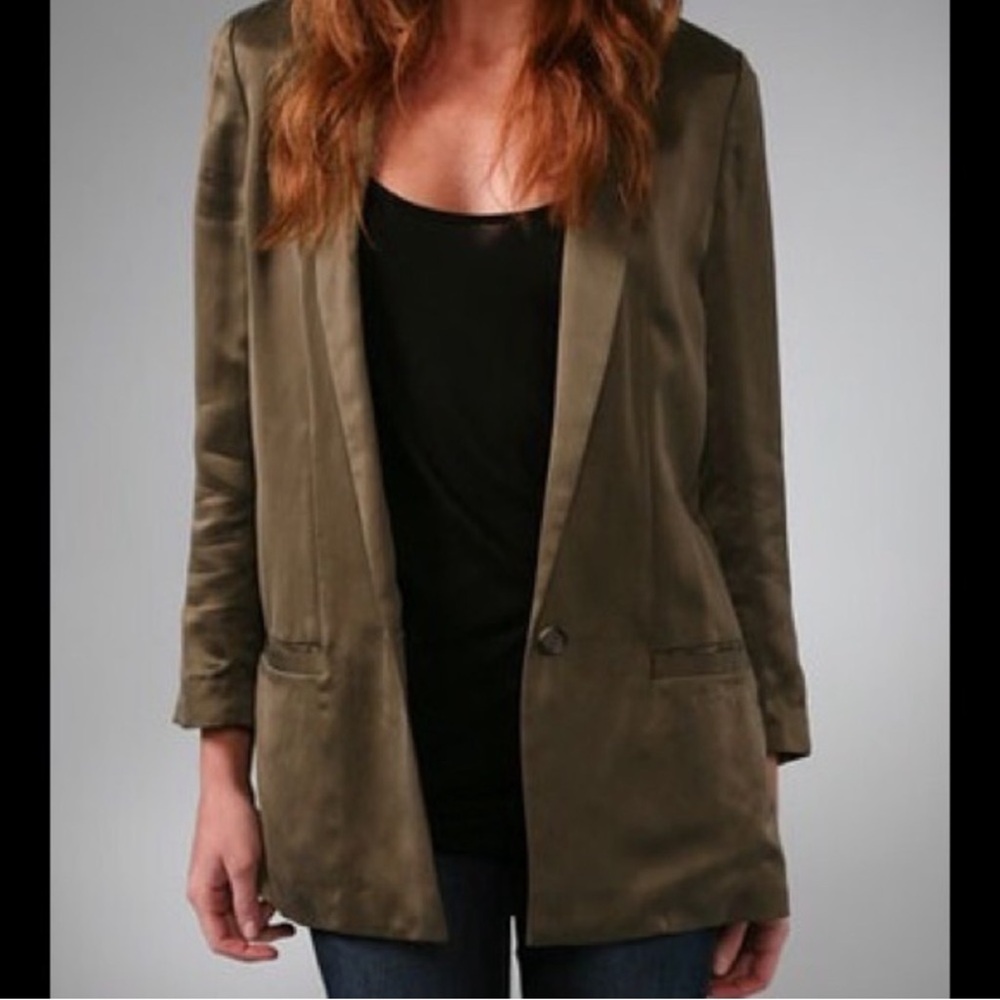 Diane Von Furstenberg green cupro blazer size 6 - Picture 2 of 7